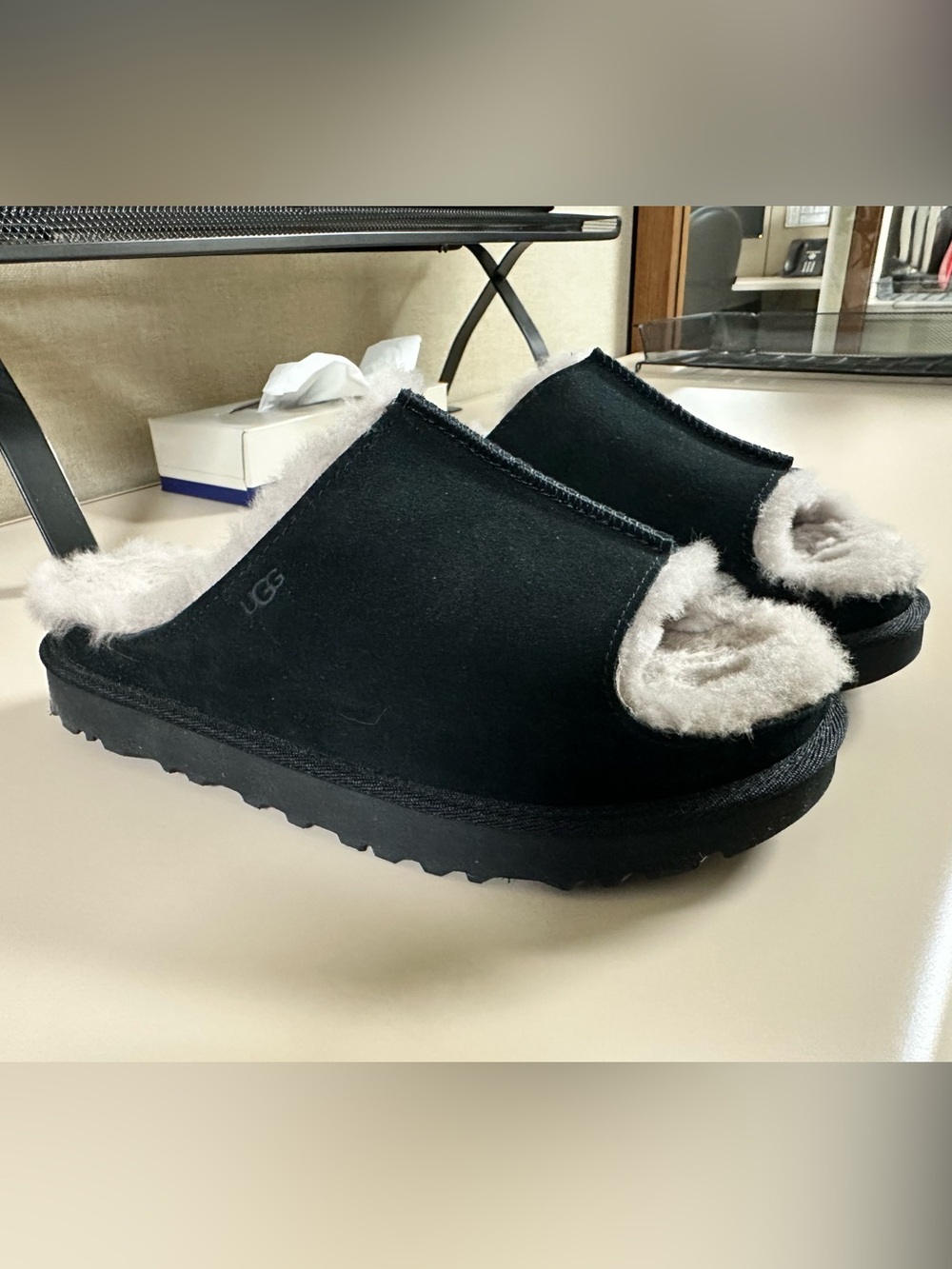 UGG Greensport Black Cozy Shearling Slide Sandal